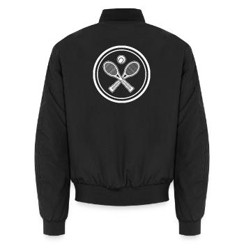 Rundes Tennis Symbol zum selber gestalten - Unisex Bomberjacke - Schwarz - Hinten - AI Model Male 185 light (185cm)