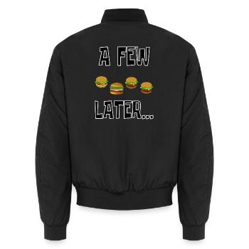 a few hamburgers later - Unisex Bomber Jacket - black - Back - AI Model Male 185 light (185cm)