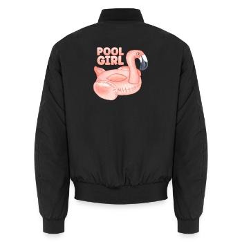 Pool Girl Flamingo Float Party Summer Vacation - Unisex Bomber Jacket - black - Back - AI Model Male 185 light (185cm)