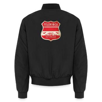 Feldkirch Austria Coat of Arms Flags Design - Unisex Bomber Jacket - black - Back - AI Model Male 185 light (185cm)