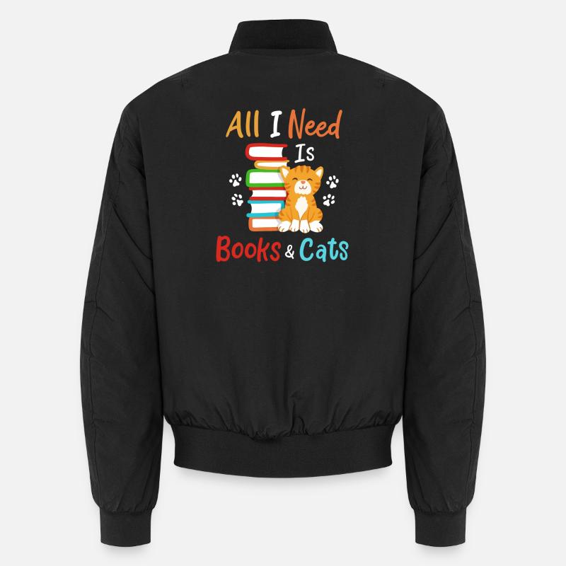 Buch Katze Bücher und Katzen - Unisex Bomberjacke - Schwarz