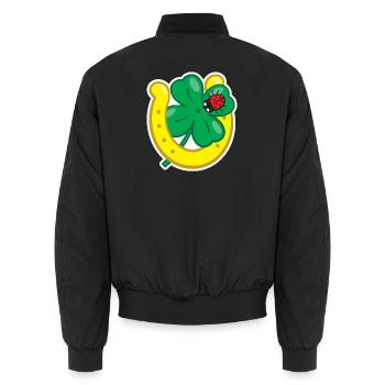 Lucky charm with cloverleaf horseshoe & ladybug - Unisex Bomber Jacket - black - Back - AI Model Male 185 light (185cm)