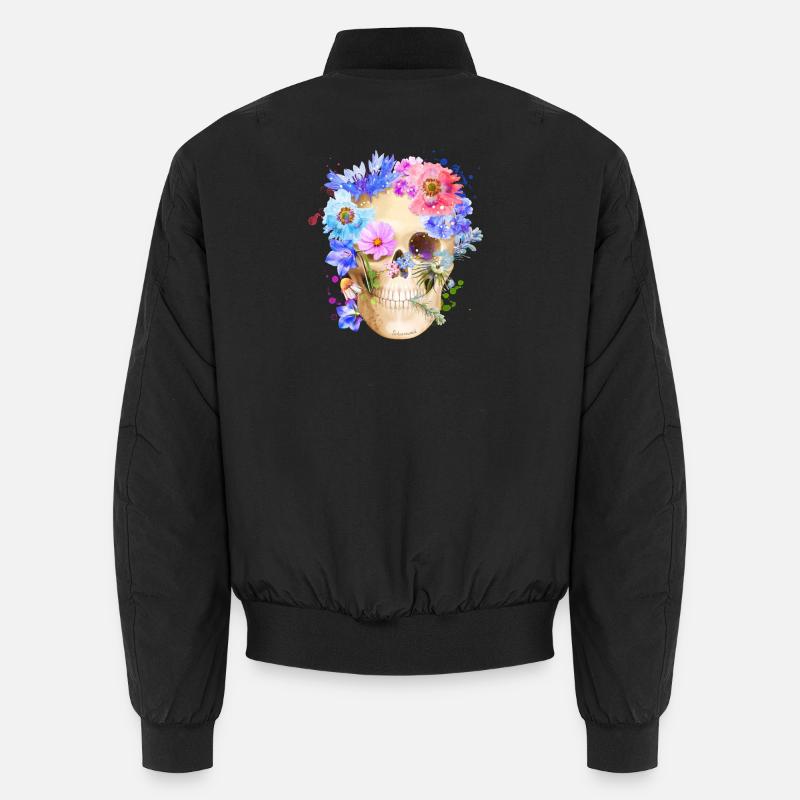 Farbenfroher Schädel mit Blumen Mohn Unisex Bomberjacke