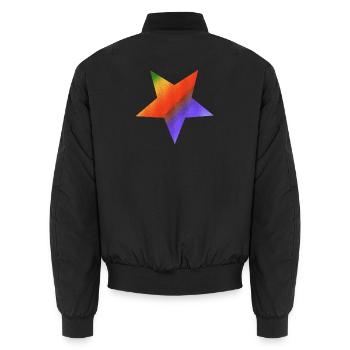buntes mosaikdesign Sternenmuster, farbenfroh - Unisex Bomberjacke - Schwarz - Hinten - AI Model Male 185 light (185cm)