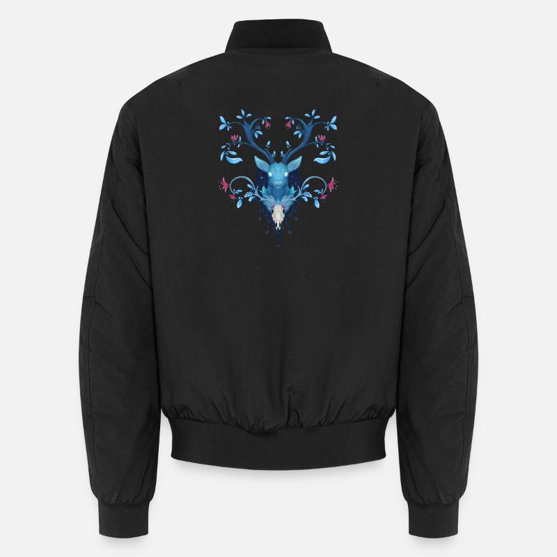 Blue Ink Spirits - Nachthirsch mit blühenden Wäldern Unisex Bomberjacke