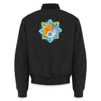 Chien de chat Mignon Yin Yang Symbole Mandala - Bomber unisexe - noir - Dos - AI Model Male 185 light (185cm)