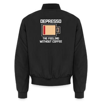 Humorous Coffee Espresso Statement Coffee Drinker - Unisex Bomber Jacket - black - Back - AI Model Male 185 light (185cm)
