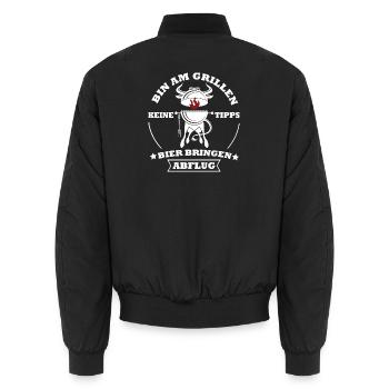 Grillkoch Spruch Logo Mit Kuh BBQ - Unisex Bomberjacke - Schwarz - Hinten - AI Model Male 185 light (185cm)