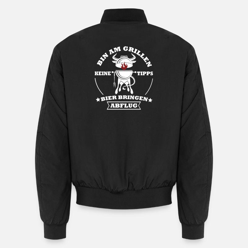 Grillkoch Spruch Logo Mit Kuh BBQ - Unisex Bomberjacke - Schwarz