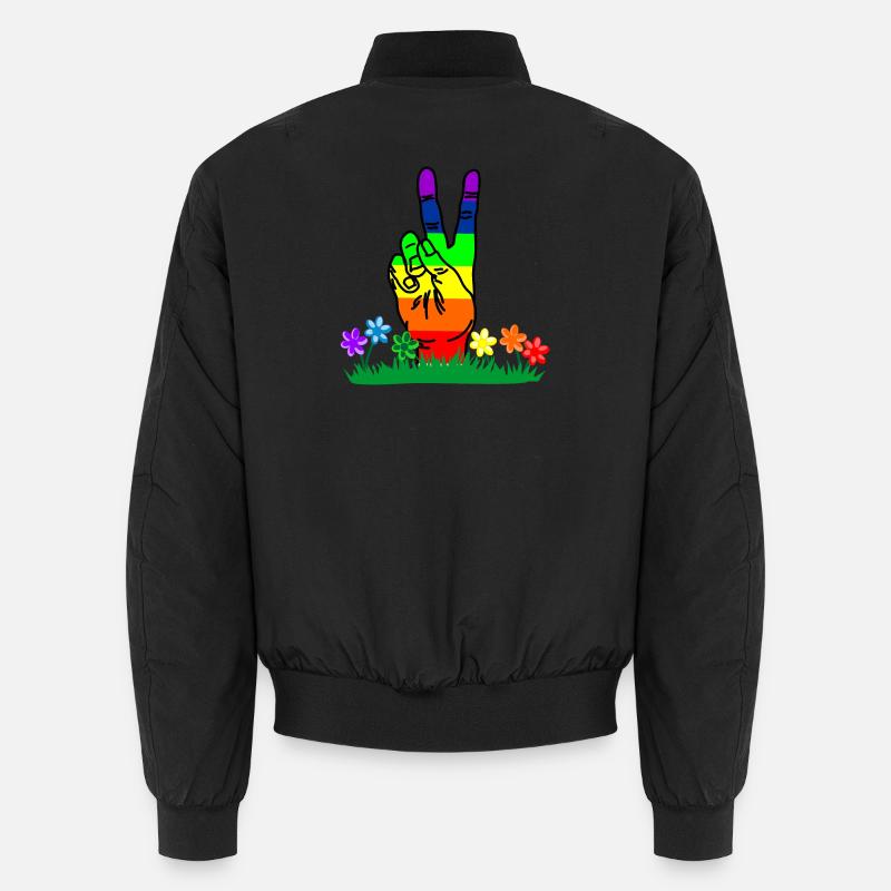 Rainbow hand peace in flowers - Unisex Bomber Jacket - black
