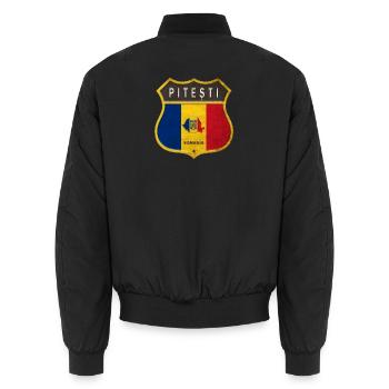 Armoiries de Pitești Roumanie - Bomber unisexe - noir - Dos - AI Model Male 185 light (185cm)