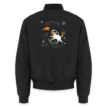 Cartoon Astronaut mit Weltraum und Pizza - Unisex Bomberjacke - Schwarz - Hinten - AI Model Male 185 light (185cm)