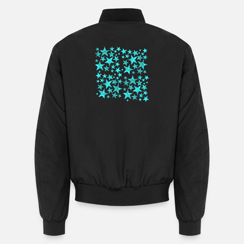 Bright blue star pattern on black Unisex Bomber Jacket