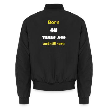lustige shirts, born 40, GB - Unisex Bomberjacke - Schwarz - Hinten - AI Model Male 185 light (185cm)