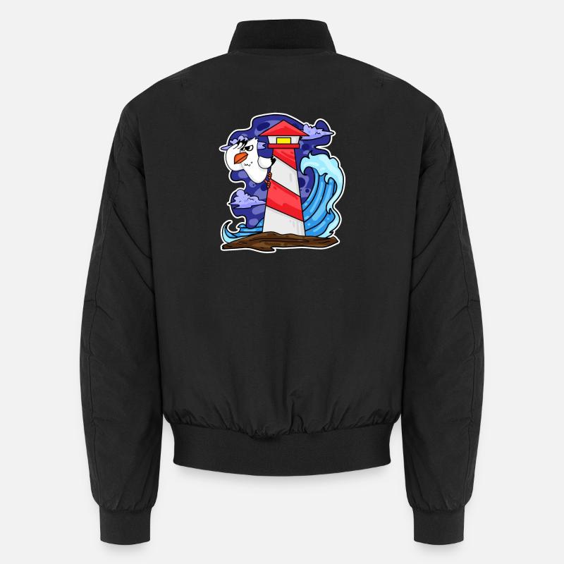 Phare avec mouette et vagues Bomber unisexe
