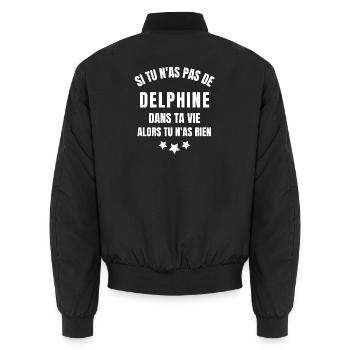 Delphine, prénom Delphine, anniversaire Delphine - Bomber unisexe - noir - Dos - AI Model Male 185 light (185cm)