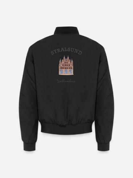 Ostsee, Stralsund, Wolflamshaus, Zeichnung - Unisex Bomberjacke - Schwarz
