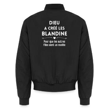 Blandine, prénom Blandine, anniversaire Blandine - Bomber unisexe - noir - Dos - AI Model Male 185 light (185cm)