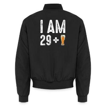 Ich bin 29 plus Bier - Unisex Bomberjacke - Schwarz - Hinten - AI Model Male 185 light (185cm)