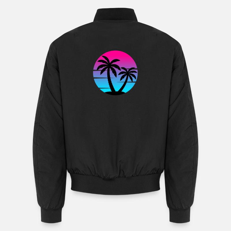 80s synthwave sunset with palm trees in a circle Unisex Bomber Jacket