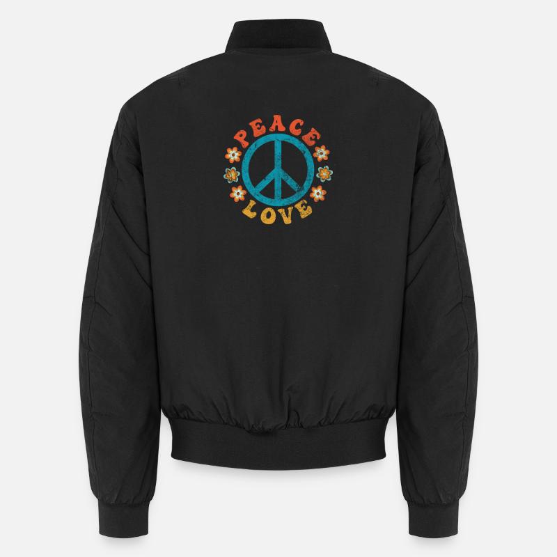 Peace & Love - Hippie Friedenszeichen mit Blumen Unisex Bomberjacke