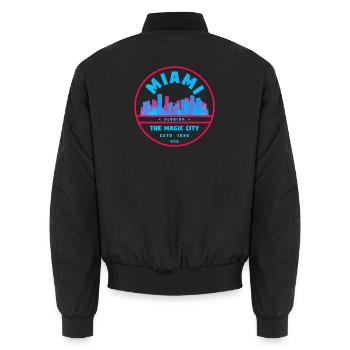 Miami Skyline Neon-Stempel - Unisex Bomberjacke - Schwarz - Hinten - AI Model Male 185 light (185cm)