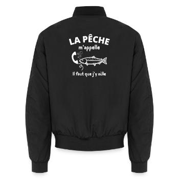 pêche, pêcheur, fan de pêche - Bomber unisexe - noir - Dos - AI Model Male 185 light (185cm)