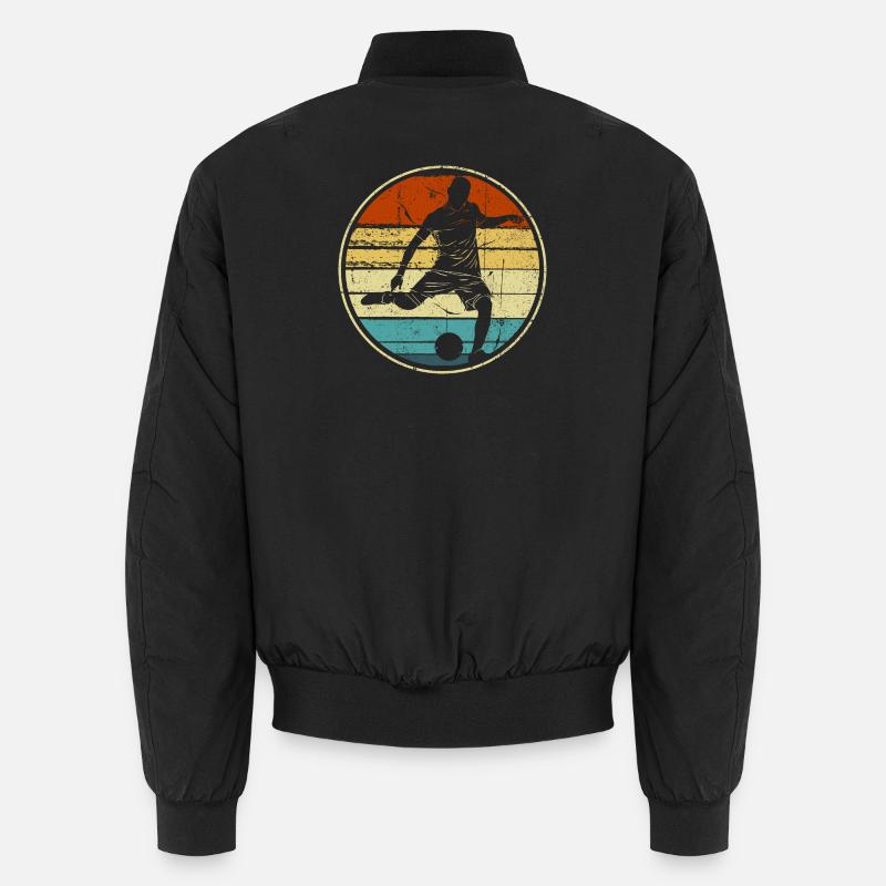 Retro Circular Soccer Silhouette - Unisex Bomber Jacket - black