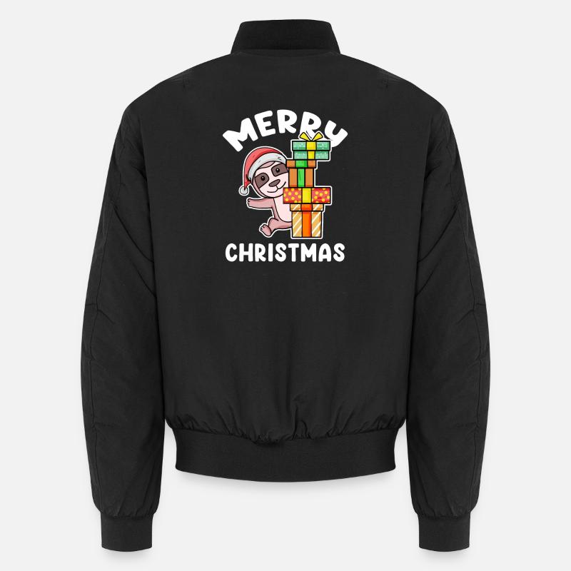 Merry Christmas Sloth - Unisex Bomber Jacket - black