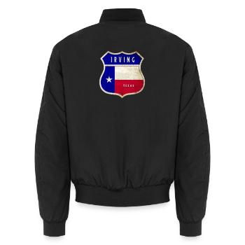 Irving Texas Wappen Flaggen Design - Unisex Bomberjacke - Schwarz - Hinten - AI Model Male 185 light (185cm)