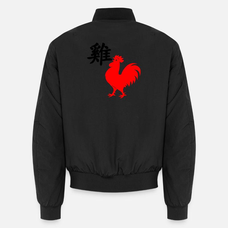 Chinese character rooster with red rooster image, Unisex Bomber Jacket