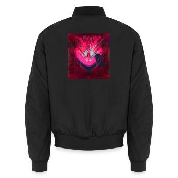 Neon Heart in Dark Red - Unisex Bomber Jacket - black - Back - AI Model Male 185 light (185cm)