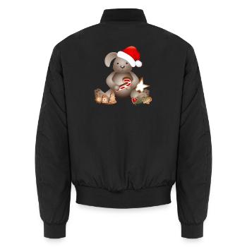 lapin doré pour Noël avec chapeau de Noël - Bomber unisexe - noir - Dos - AI Model Male 185 light (185cm)