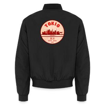 Retro Tokio Skyline Abzeichen - Unisex Bomberjacke - Schwarz - Hinten - AI Model Male 185 light (185cm)