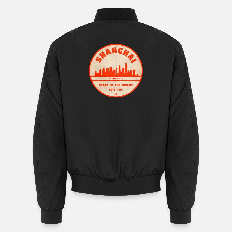Shanghai Skyline Seal Red - Unisex Bomber Jacket - black