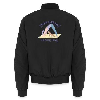 Chien tête en bas - Yoga Tea - Bomber unisexe - noir - Dos - AI Model Male 185 light (185cm)