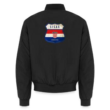 Sisak Croatia flag coat of arms design - Unisex Bomber Jacket - black - Back - AI Model Male 185 light (185cm)
