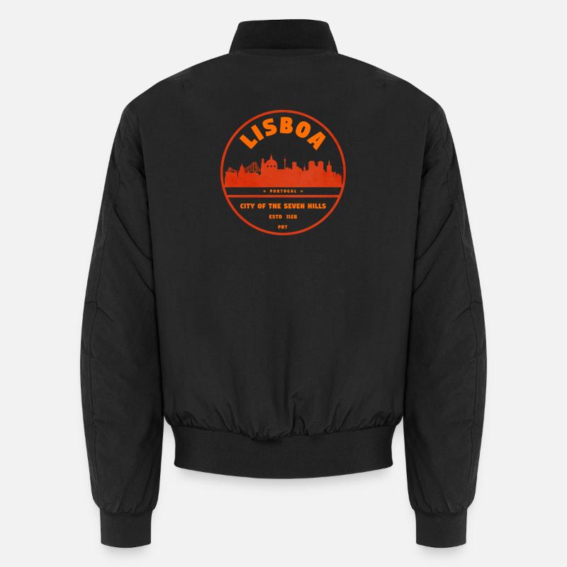Lisbon Skyline Stamp - Unisex Bomber Jacket - black