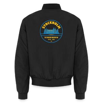 Insigne de la Skyline de Stockholm Bleu Jaune - Bomber unisexe - noir - Dos - AI Model Male 185 light (185cm)