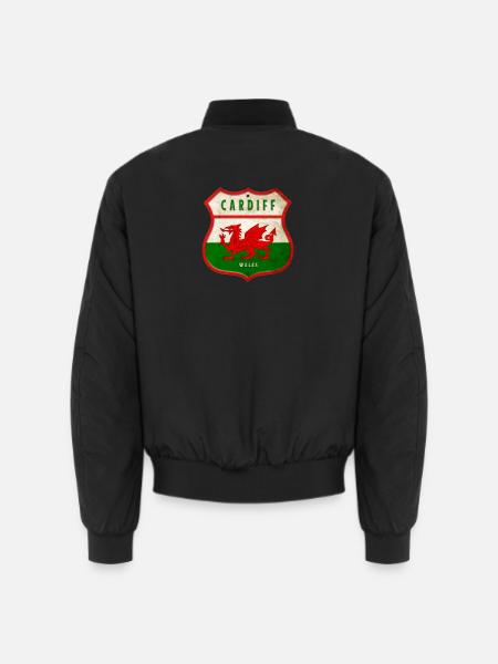Cardiff Wales Wappen Flaggen Design - Unisex Bomberjacke - Schwarz