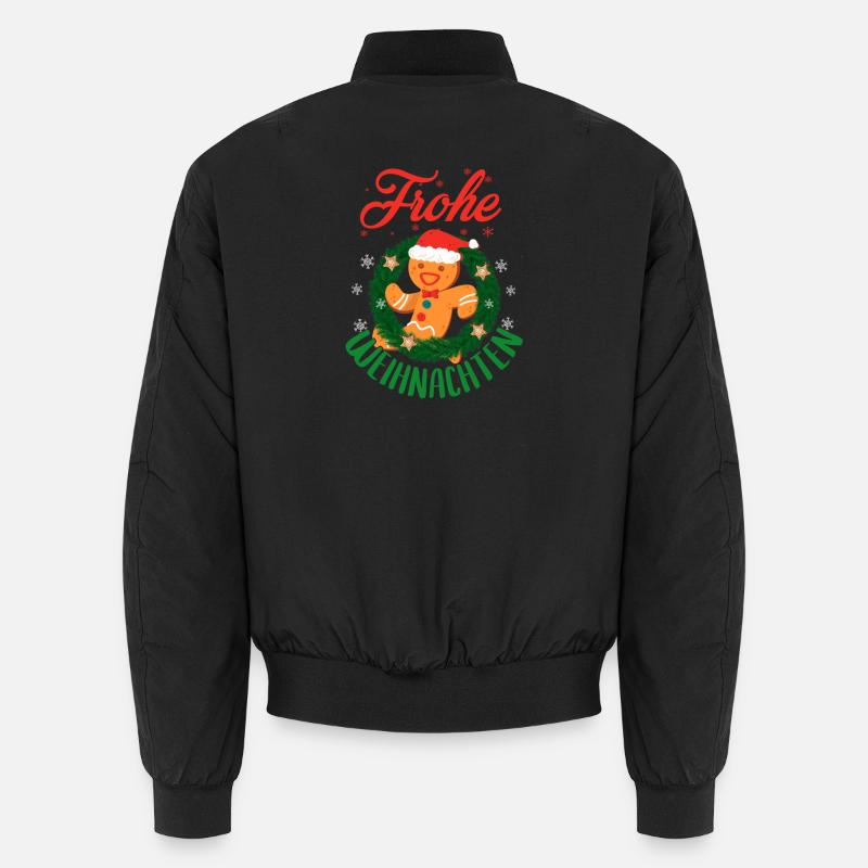 Fröhliche Weihnachten Lebkuchenmann Kranz - Unisex Bomberjacke - Schwarz