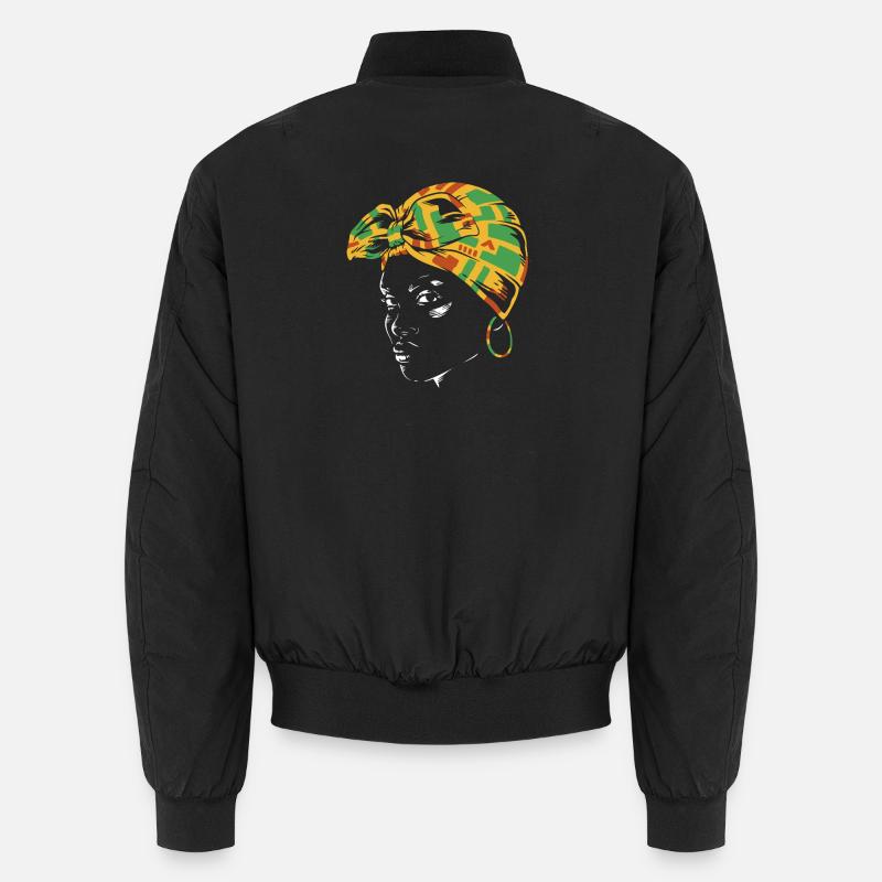 Kente Headwrap Portrait - Unisex Bomber Jacket - black