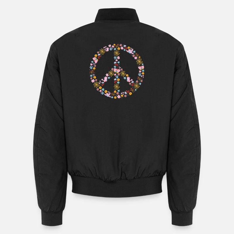 Blumenpeace Peacezeichen Muster - Unisex Bomberjacke - Schwarz