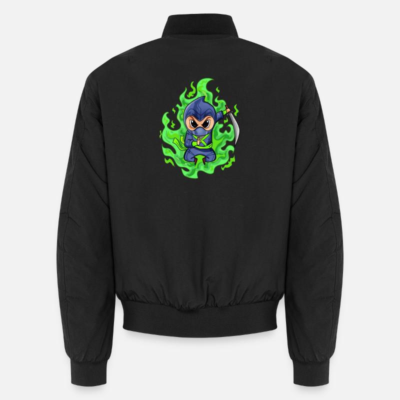 Fire Green Ninja Fighter Motif - Unisex Bomber Jacket - black