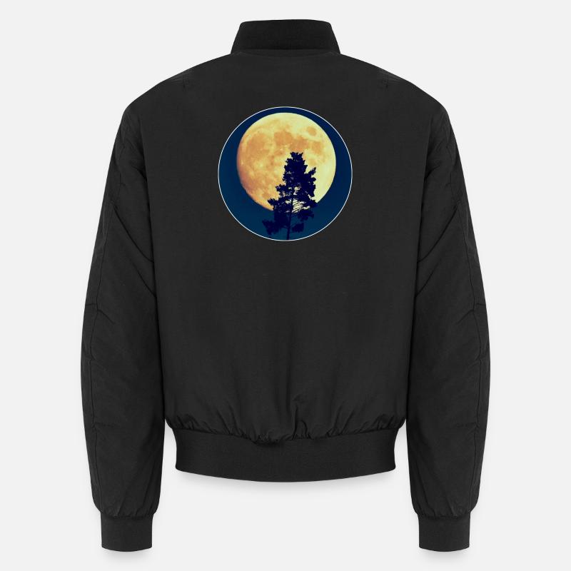 Moonlit Night Forest Silhouette - Unisex Bomber Jacket - black