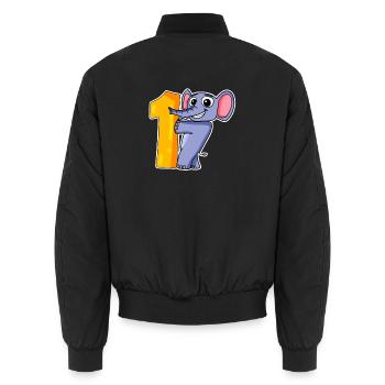 1 year old - school enrolment - elephant motif - Unisex Bomber Jacket - black - Back - AI Model Male 185 light (185cm)