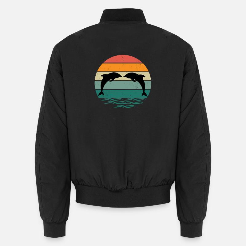 Silhouette dolphins - Retro Sunset Dolphin - Unisex Bomber Jacket - black