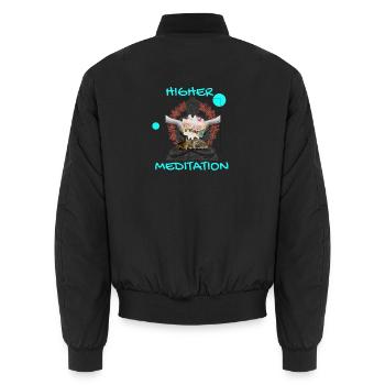 Höheres Meditation-Buddha mit Blumen - Unisex Bomberjacke - Schwarz - Hinten - AI Model Male 185 light (185cm)