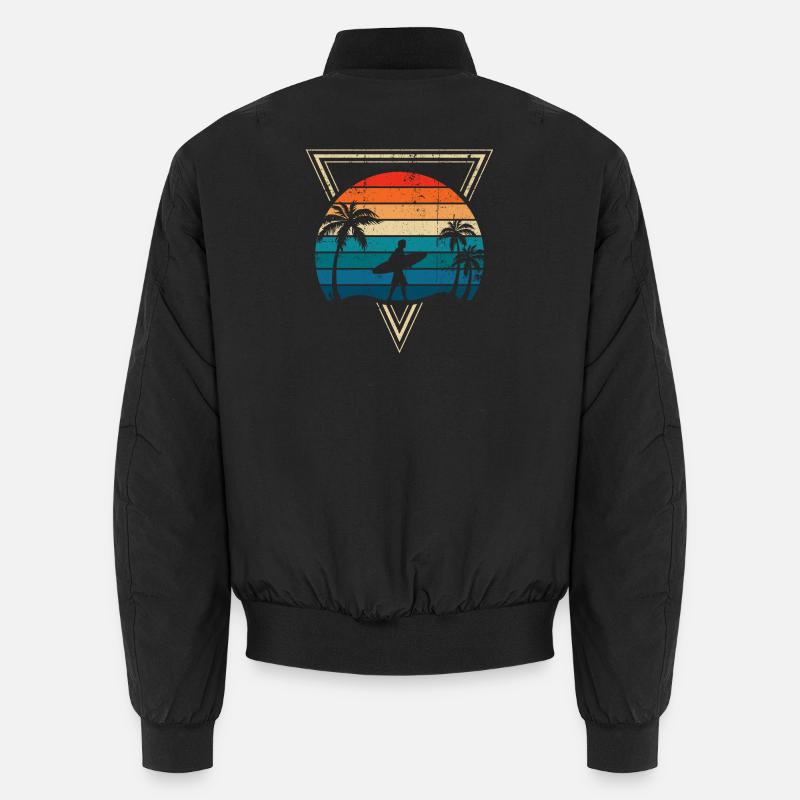 Sunset Surf and Palm Coast - Unisex Bomber Jacket - black