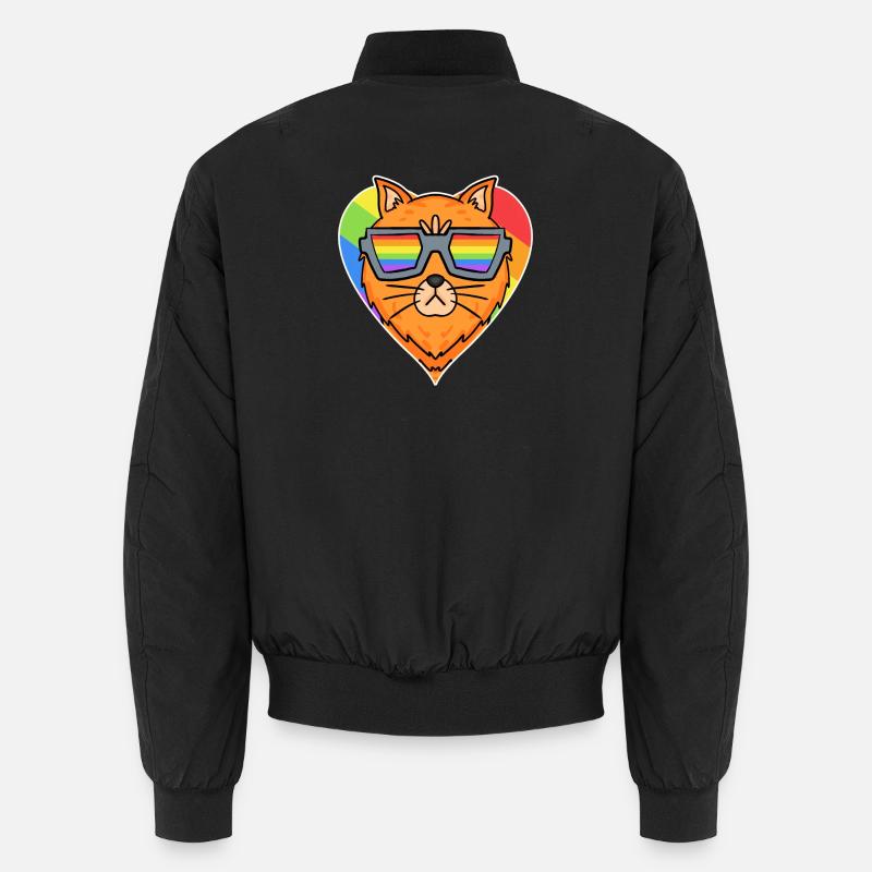 Regenbogen - Katze - Unisex Bomberjacke - Schwarz
